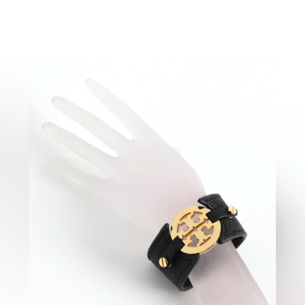 Tory Burch Reva Leather Cuff Bracelet with Gold Hardware logo